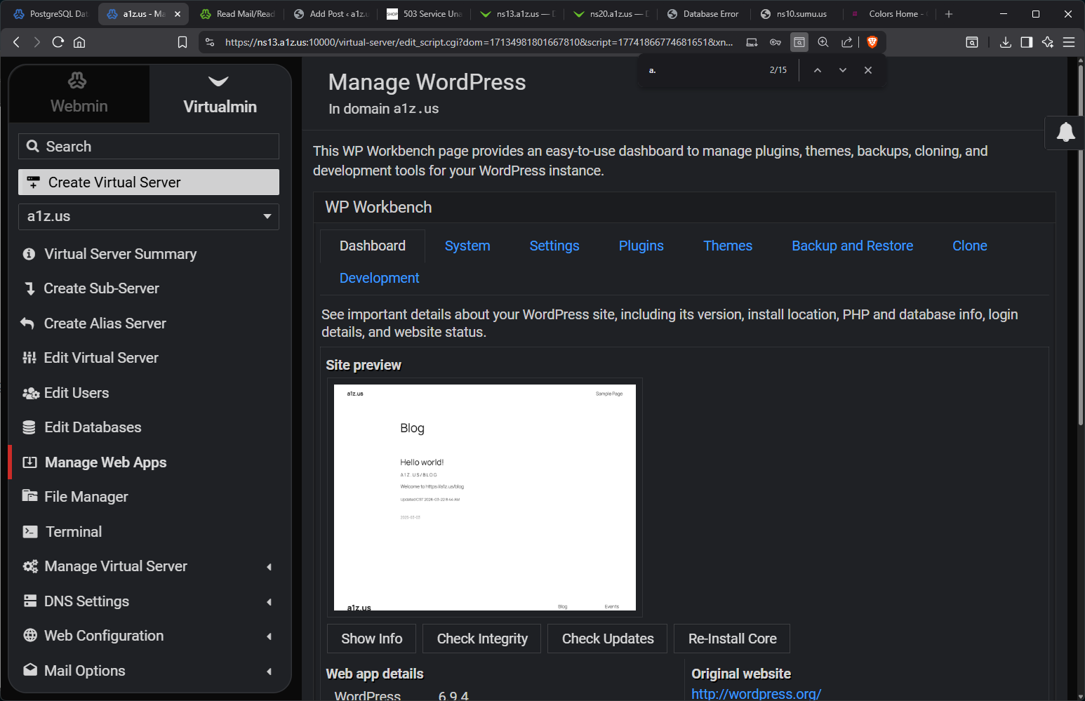WordPress Workbench by VirtualMin